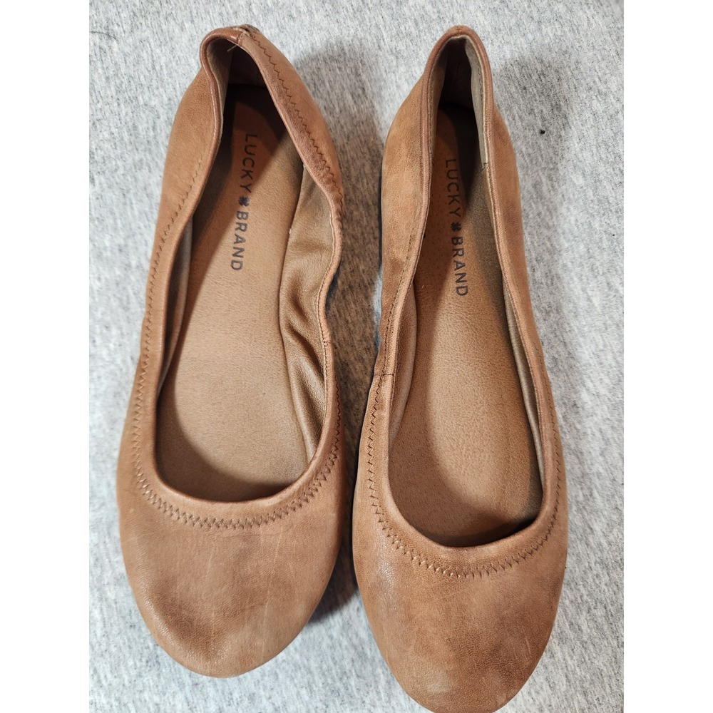 Lucky Brand Emmie Ballet Flats Womens 9.5 Tan Leather Elastic Slip On LK-EMMIE
